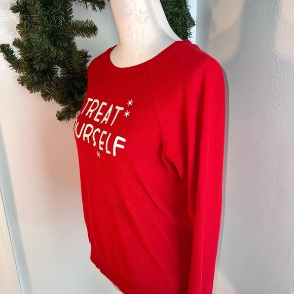 Xhiliration, XS, red Long sleeve crewneck sweatshirt  white glitter paint - Picture 3 of 8